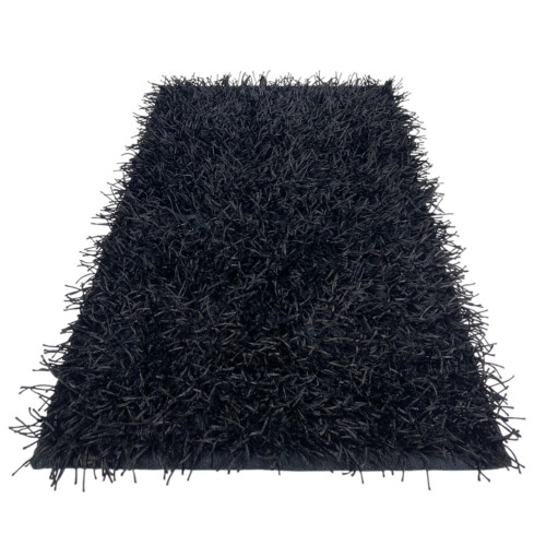 Alfombra Negra Moderna - Pelo de 6 cm de largo - Antideslizante, 12 tamaños - Anudada a mano, elegante y duradera