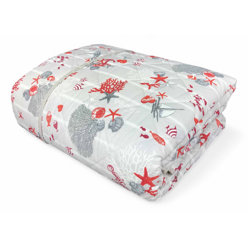 QUILTED BEDSPREAD SEA SEA RED CORALS