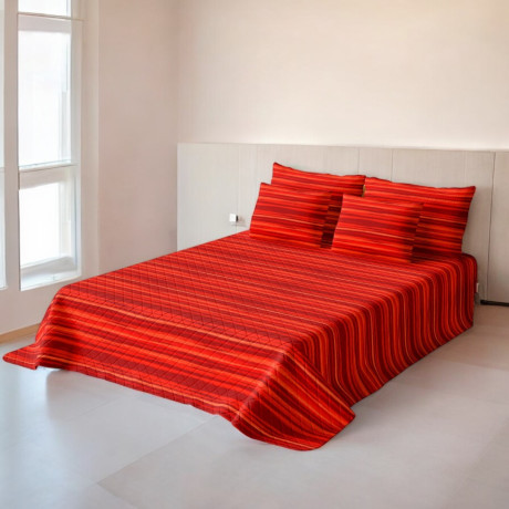red quilted bedspread