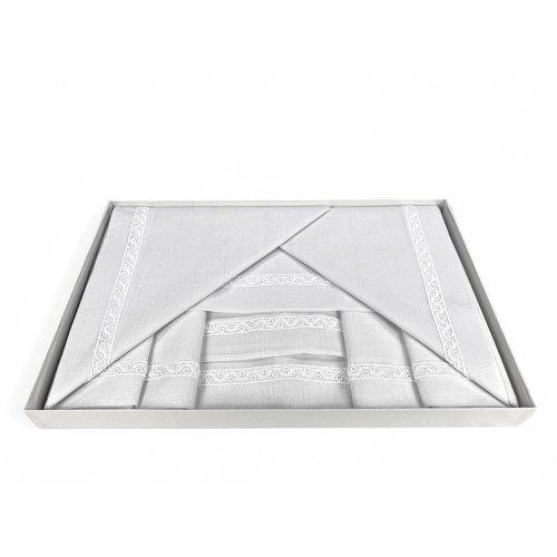 Ensemble de draps complet avec insert MACRAMÈ avec double cadre blanche Made in Italy Idée mariée