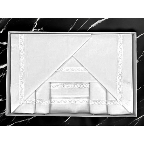 SHEET SET with MACRAMÉ frame insert White double bed Made in Italy BRIDAL IDEA