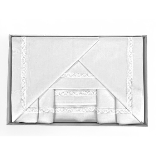 COMPLETO LENZUOLA con inserto MACRAMÈ a cornice Bianco matrimoniale Made in Italy IDEA SPOSA