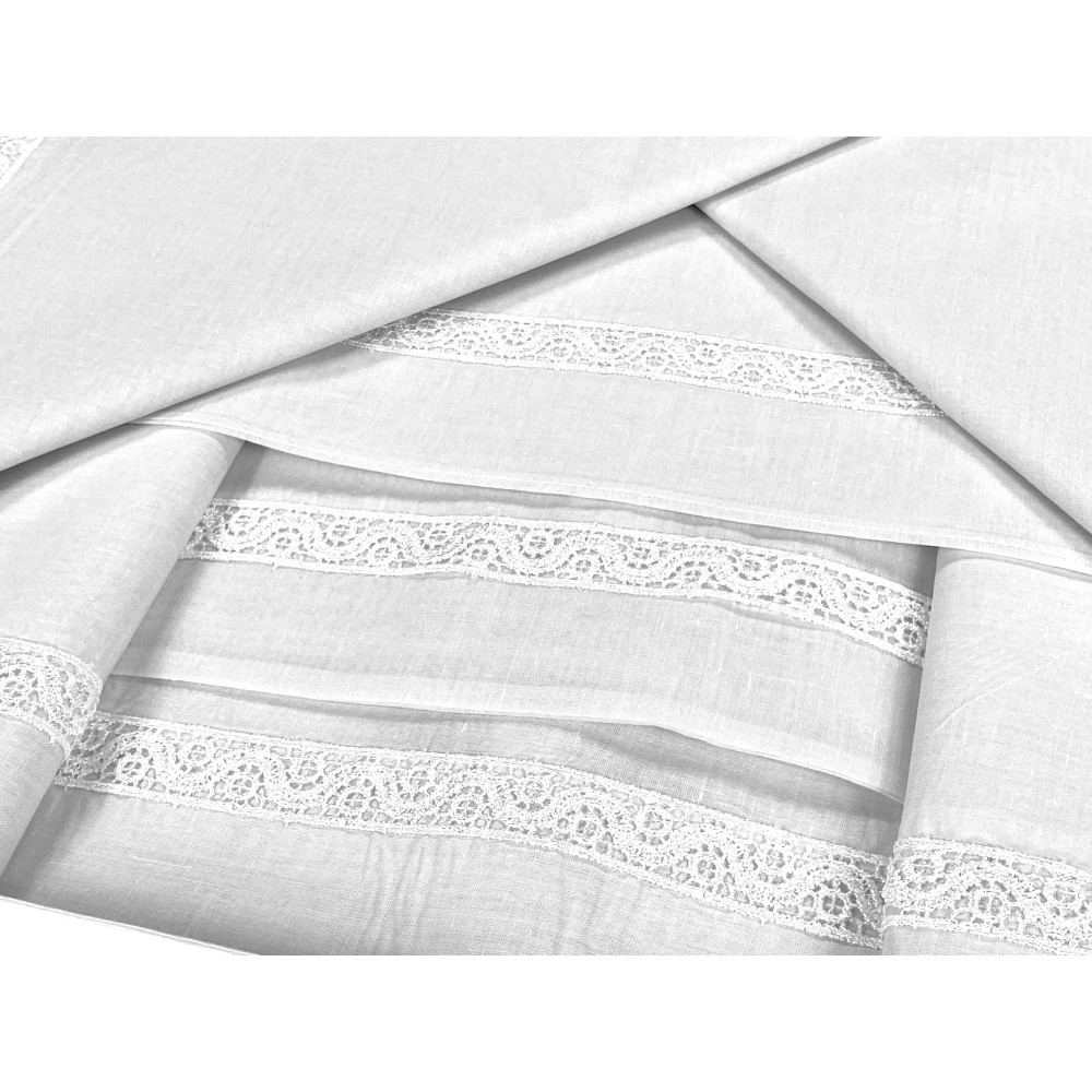 LAKEN-SET mit Makramee-Rahmeneinlage Weißes Doppelbett Made in Italy BRIDAL IDEA