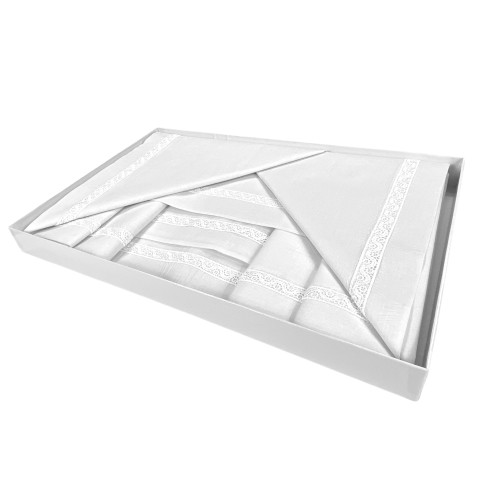 JUEGO DE SÁBANAS con inserto de marco de MACRAMÉ Cama doble blanca Made in Italy BRIDAL IDEA