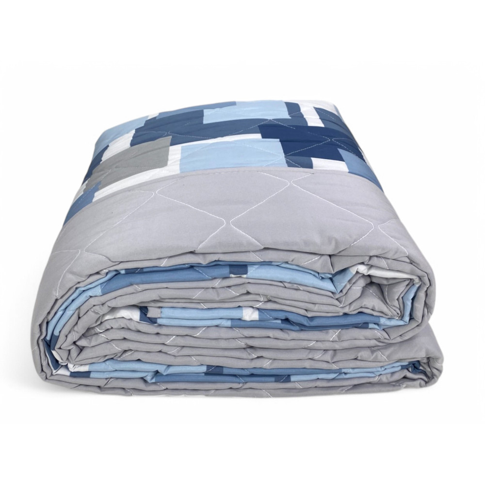 Edredón de lazo – Colcha acolchada de cuadros azules – entretiempo, microfibra suave – Made in Italy