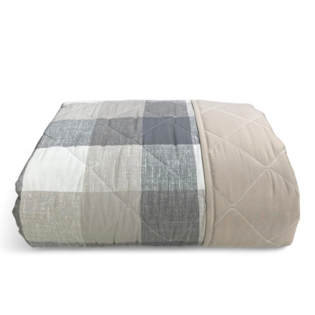 Beige Schottische Steppdecke – Kariertes Design mit Beige-, Grau- und Weißtönen