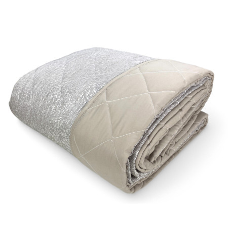 Colcha acolchada beige para niño – Diseño de micropuntos en beige y gris, refinado y moderno