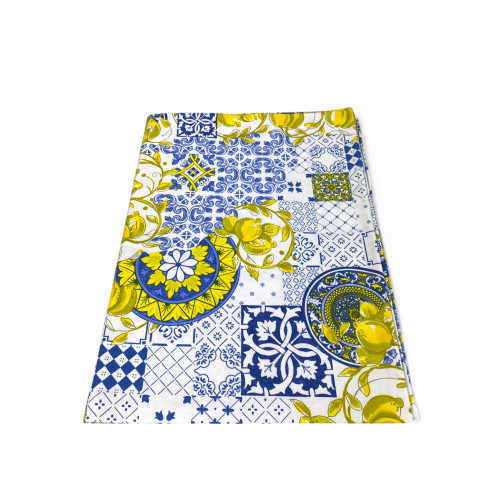 Sissi Cotton Tablecloth Majolica and Lemons Pattern - Mediterranean Style - Made in Italy
