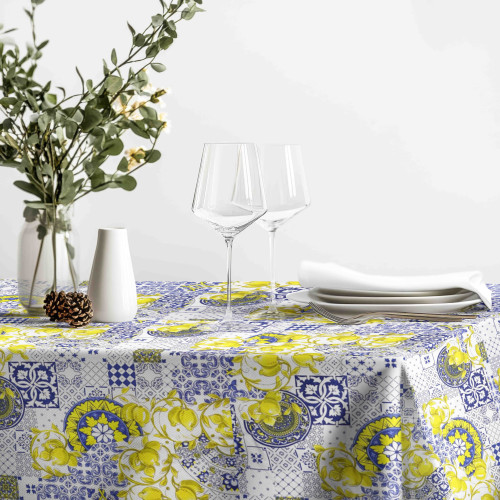Mantel de algodón Sissi Patrón de mayólica y limones - Estilo mediterráneo - Made in Italy