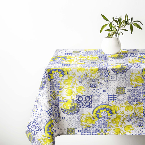 Sissi Baumwolle Tischdecke Majolika und Zitronen Muster - Mediterraner Stil - Made in Italy