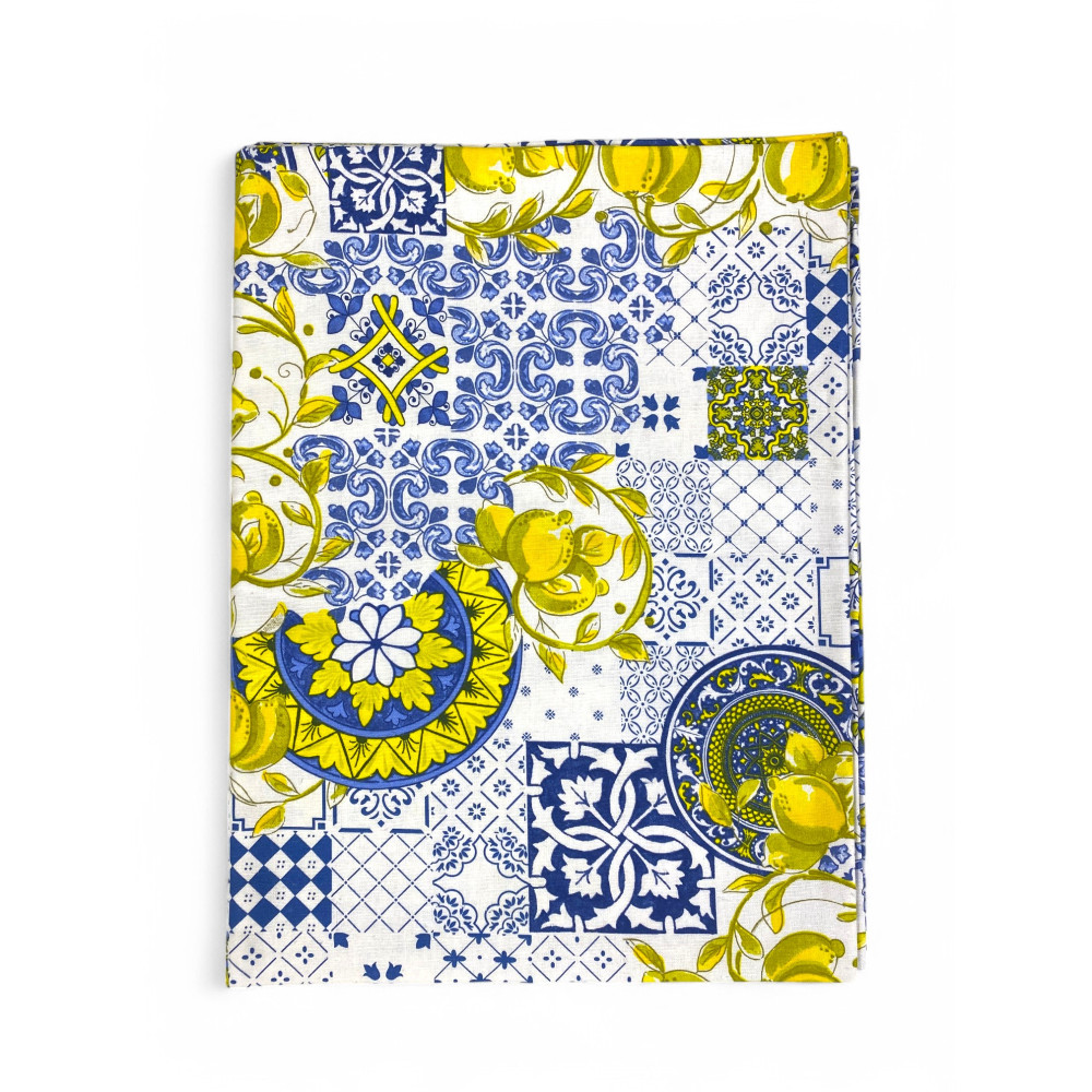Sissi Baumwolle Tischdecke Majolika und Zitronen Muster - Mediterraner Stil - Made in Italy