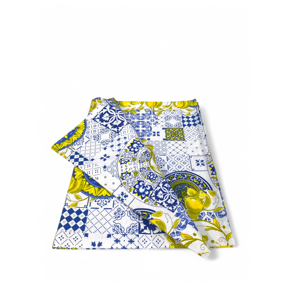 Sissi Baumwolle Tischdecke Majolika und Zitronen Muster - Mediterraner Stil - Made in Italy