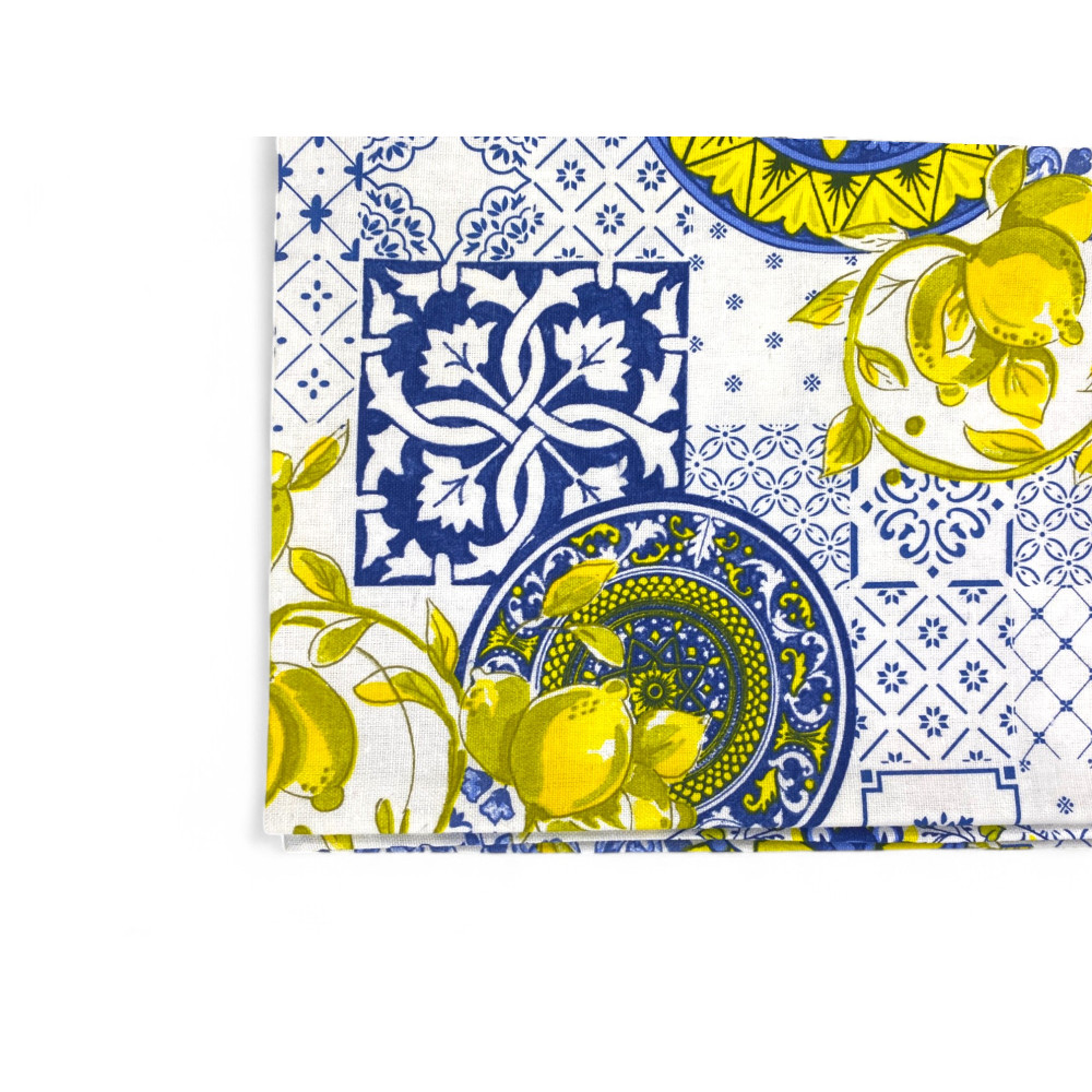Sissi Baumwolle Tischdecke Majolika und Zitronen Muster - Mediterraner Stil - Made in Italy