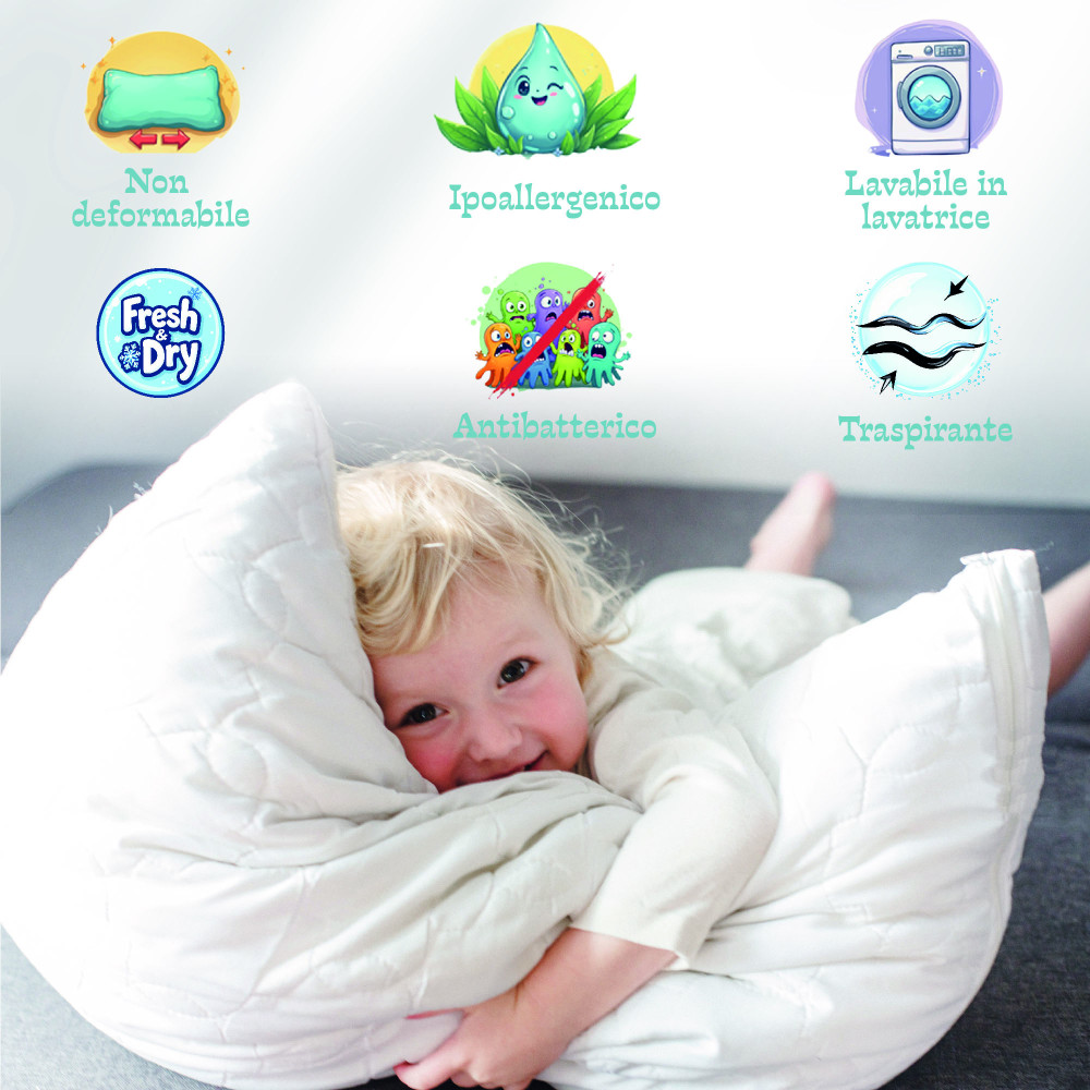 Babybettkissen 40x60 cm, atmungsaktiv, hypoallergen, Anti-Milben, 100% Made in Italy Baumwolle, weich und sicher für Babys