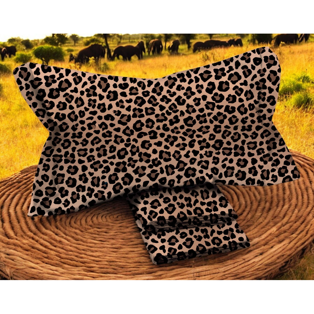 2-square, leopard-print pattern double bed sheet set in Pure Cotton