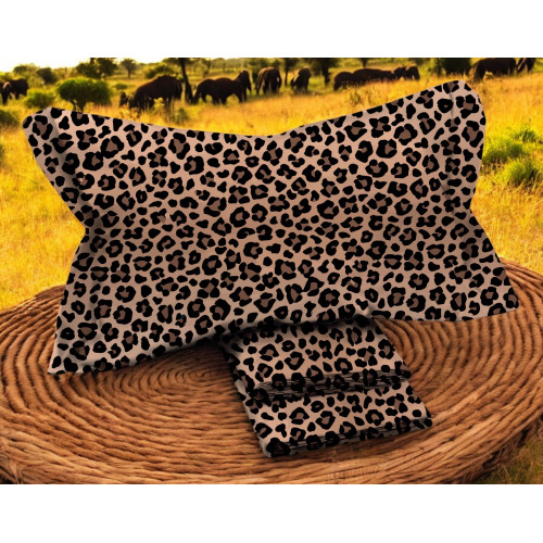 2-square, leopard-print pattern double bed sheet set in Pure Cotton