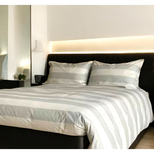 Housse de couette rayée taupe crème - 100 % coton - élégante, fabriquée en Italie, artisanale