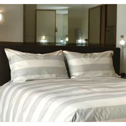 Copripiumino Rigato Francese Panna Tortora - 100% Cotone - Elegante, Made in Italy, Artigianale