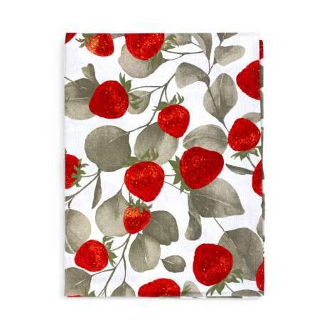 Nappe lavable en pur coton – Motif fraise rouge sur fond blanc