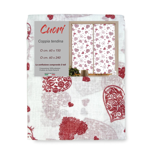 Paar Red Heart Glasvorhänge cm. 60 von Fenster und Tür