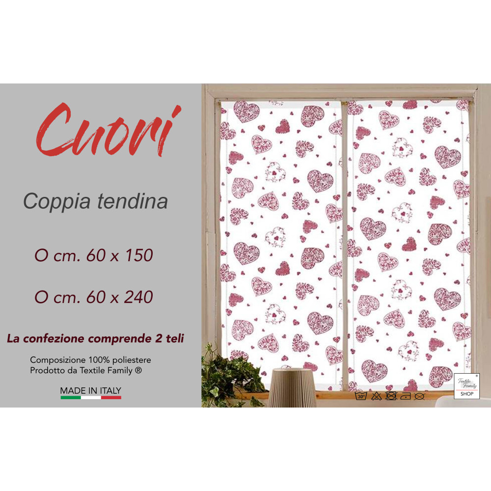 Par de cortinas de cristal Red Heart cm. 60 de la ventana y la puerta