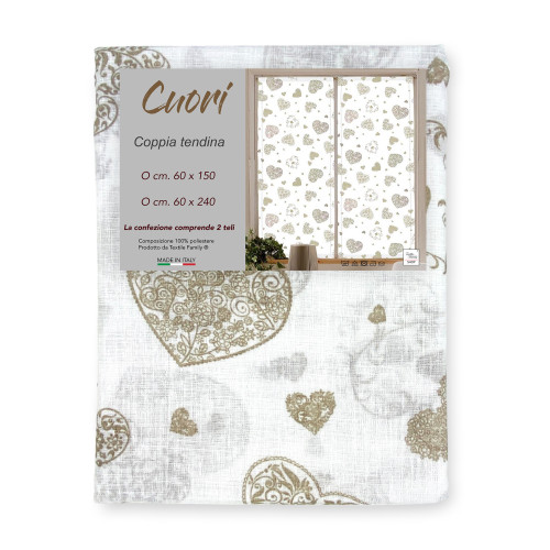 Pair of Beige Heart glass curtain cm. 60 from Window and Door