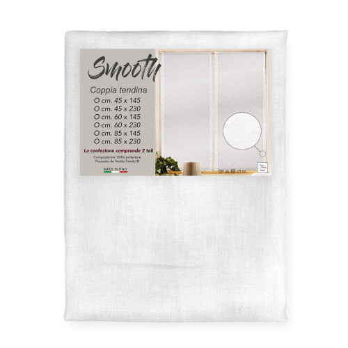 Smooth White Curtain in Plain-Color Smooth Polyester, Pack of 2 Sheets, Semi-transparent, Made in Italy