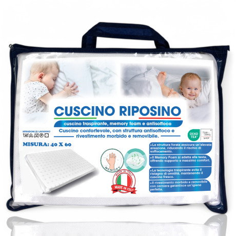 Cuscino Riposino Baby in memory foam 40x60 cm - antisoffoco e sfoderabile