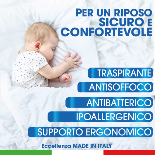 Almohada de siesta de espuma viscoelástica para bebés 40x60 cm - Transpirable, Anti-asfixia, Funda extraíble - Made in Italy