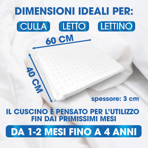 Baby Memory Foam Nap Kissen 40x60 cm - Atmungsaktiv, Erstickungsschutz, abnehmbarer Bezug - Made in Italy