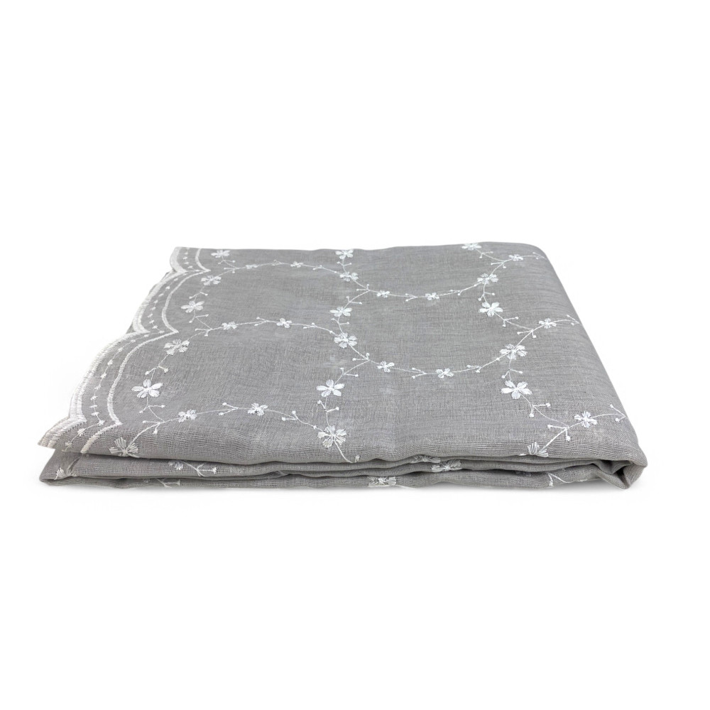 Chantal Grau Bestickter Vorhang mit weißen Blumen - Halbtransparent 140x280 cm Polyester - Mit Stahlringen