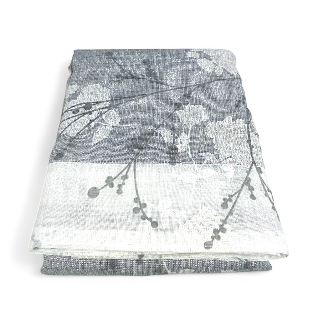 Cortina Olinka con Flores y Lúrex - 140x300 cm Gris - Poliéster semitransparente - Cincha universal