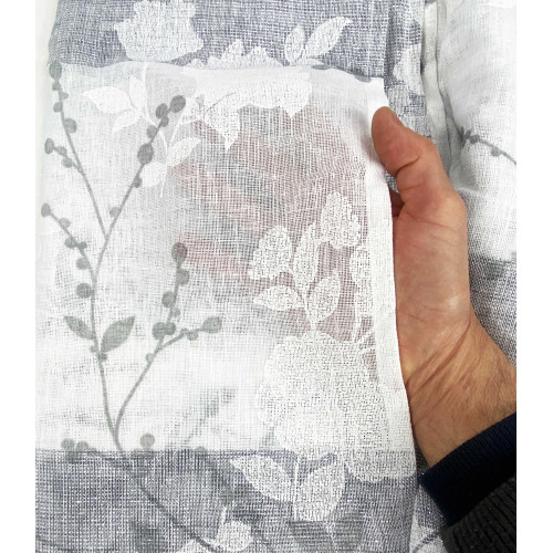 Rideau Olinka avec fleurs et lurex - 140x300 cm Gris - Polyester semi-transparent - Sangle universelle