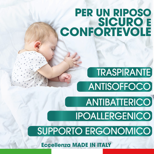 Almohada Baby Memory Foam Nap 30x40 cm - Transpirable, Anti-asfixia, Funda extraíble - Made in Italy