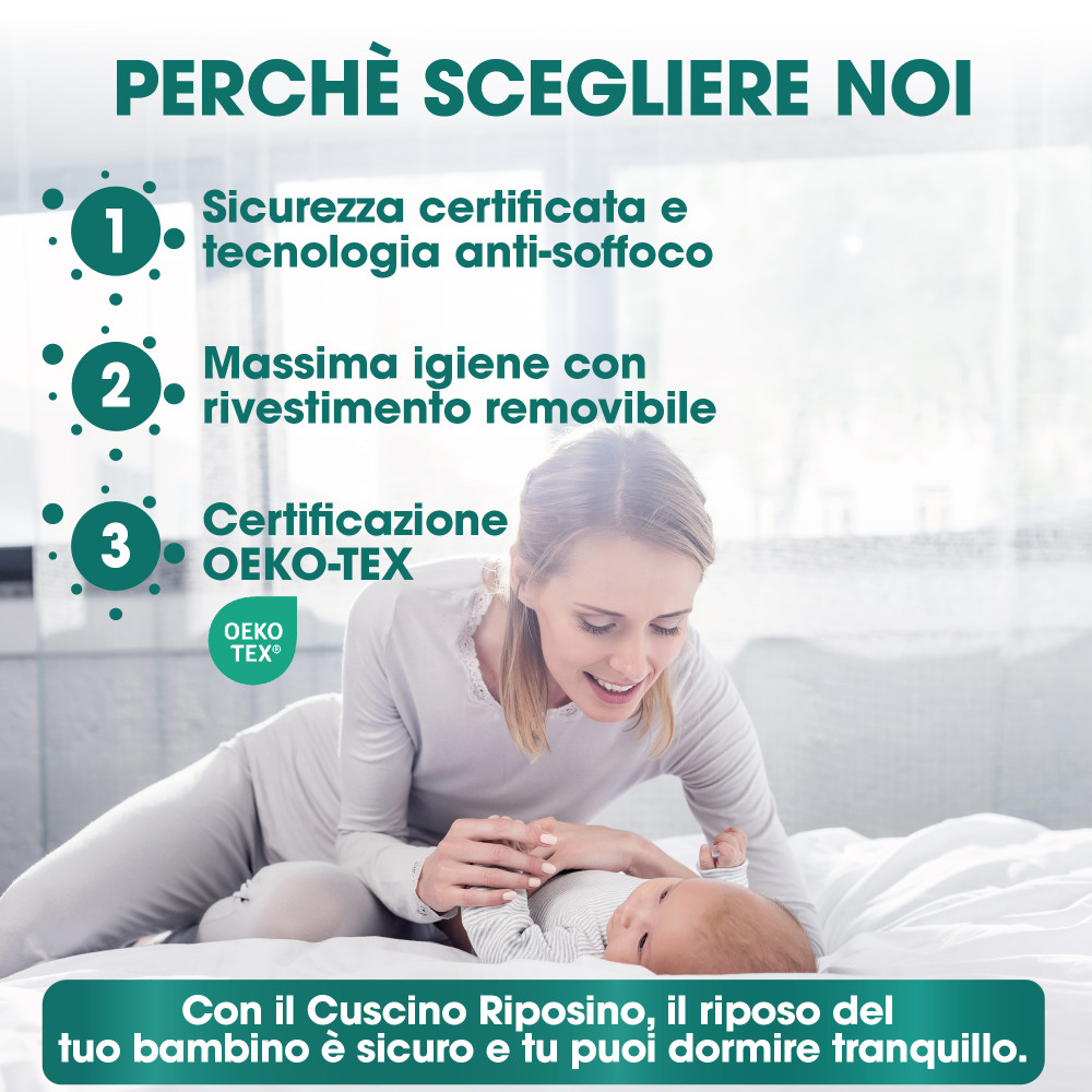 Almohada Baby Memory Foam Nap 30x40 cm - Transpirable, Anti-asfixia, Funda extraíble - Made in Italy