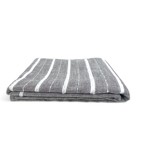 Cortina de Rayas Lara Gris - Estilo Moderno - Poliéster Semitransparente - Con Anillas de Acero - 140x300 cm