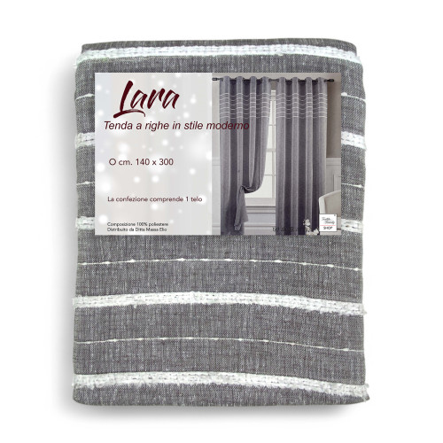 Lara Grau Gestreifter Vorhang - Moderner Stil - Halbtransparentes Polyester - Mit Stahlringen - 140x300 cm