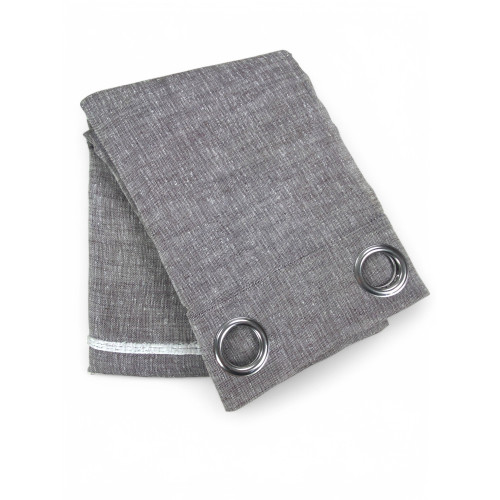 Cortina gris Lara 140x300 cm con estampado de rayas blancas y ojales de acero.