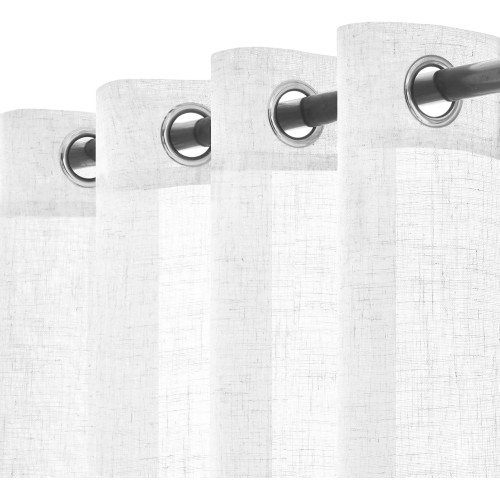 Simply Linen Effect Curtain 140x300 cm White - Solid Semi-Transparent - Polyester with Rings - Modern Style