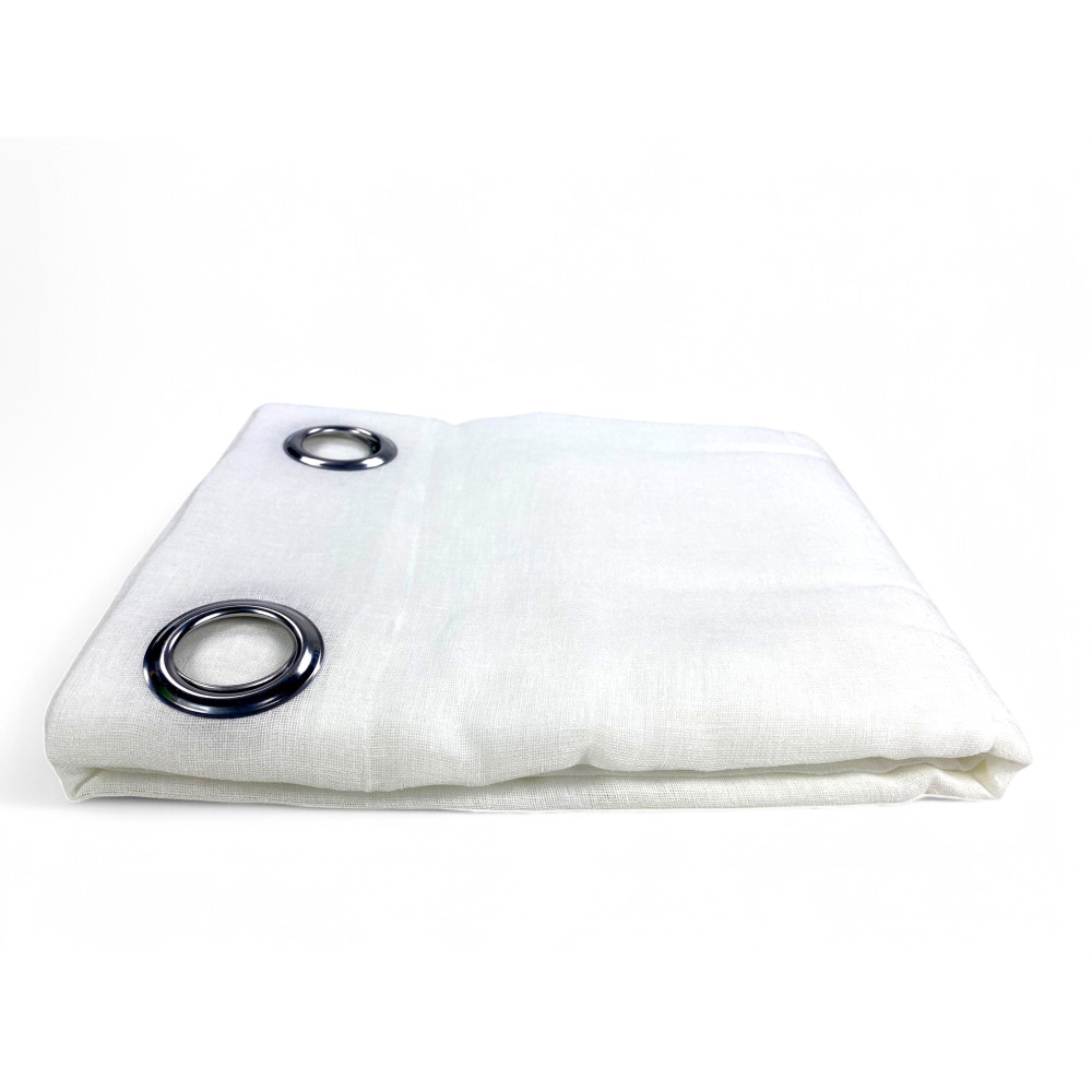 Rideau Simply Linen Effect 140x300 cm Blanc - Solide Semi-Transparent - Polyester avec Anneaux - Style Moderne