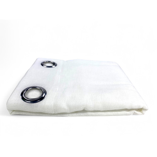 Simply Linen Effect Curtain 140x300 cm White - Solid Semi-Transparent - Polyester with Rings - Modern Style