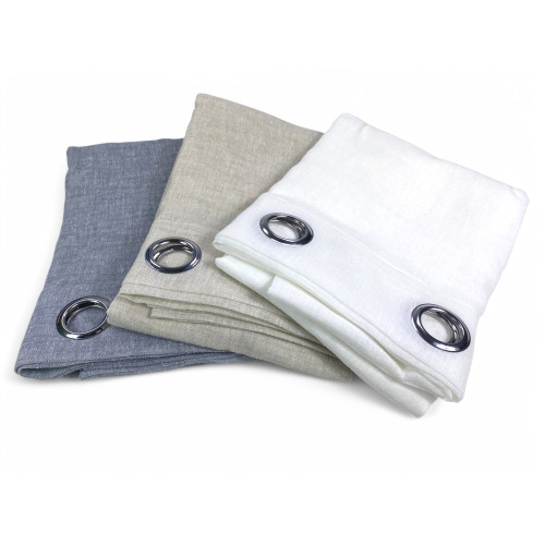 Rideau Simply Linen Effect 140x300 cm Blanc - Solide Semi-Transparent - Polyester avec Anneaux - Style Moderne