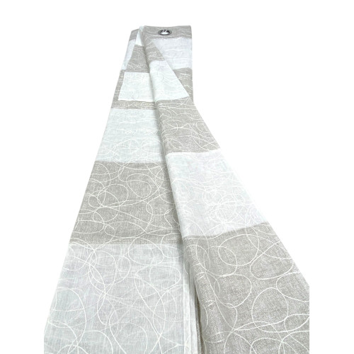 Tenda Nettuno Ricamata a Righe 140x300 cm Beige con Lurex- Stile Moderno - Poliestere Semitrasparente con Anelli​