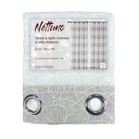 Neptune curtain 140x300 cm with embroidered striped motif in a modern style.
