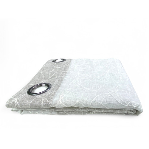 Rideau rayé brodé Neptune 140x300 cm Beige avec lurex - Style moderne - Polyester semi-transparent avec anneaux