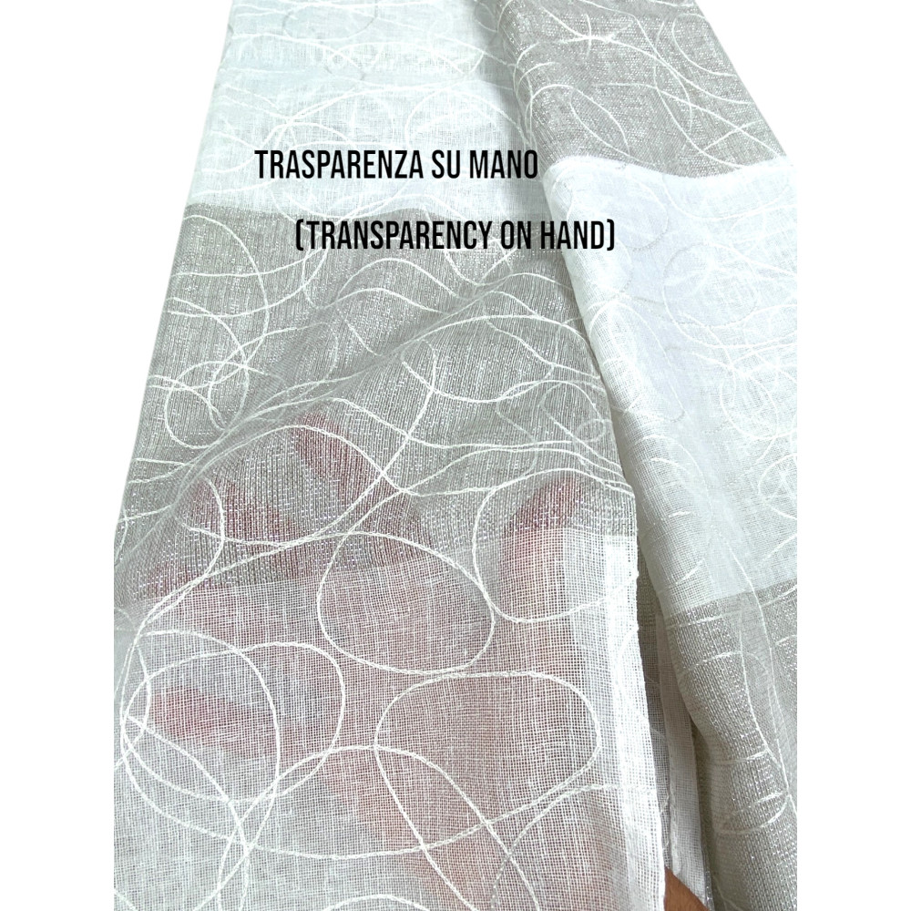 Neptune Embroidered Striped Curtain 140x300 cm Beige with Lurex - Modern Style - Semi-transparent Polyester with Rings