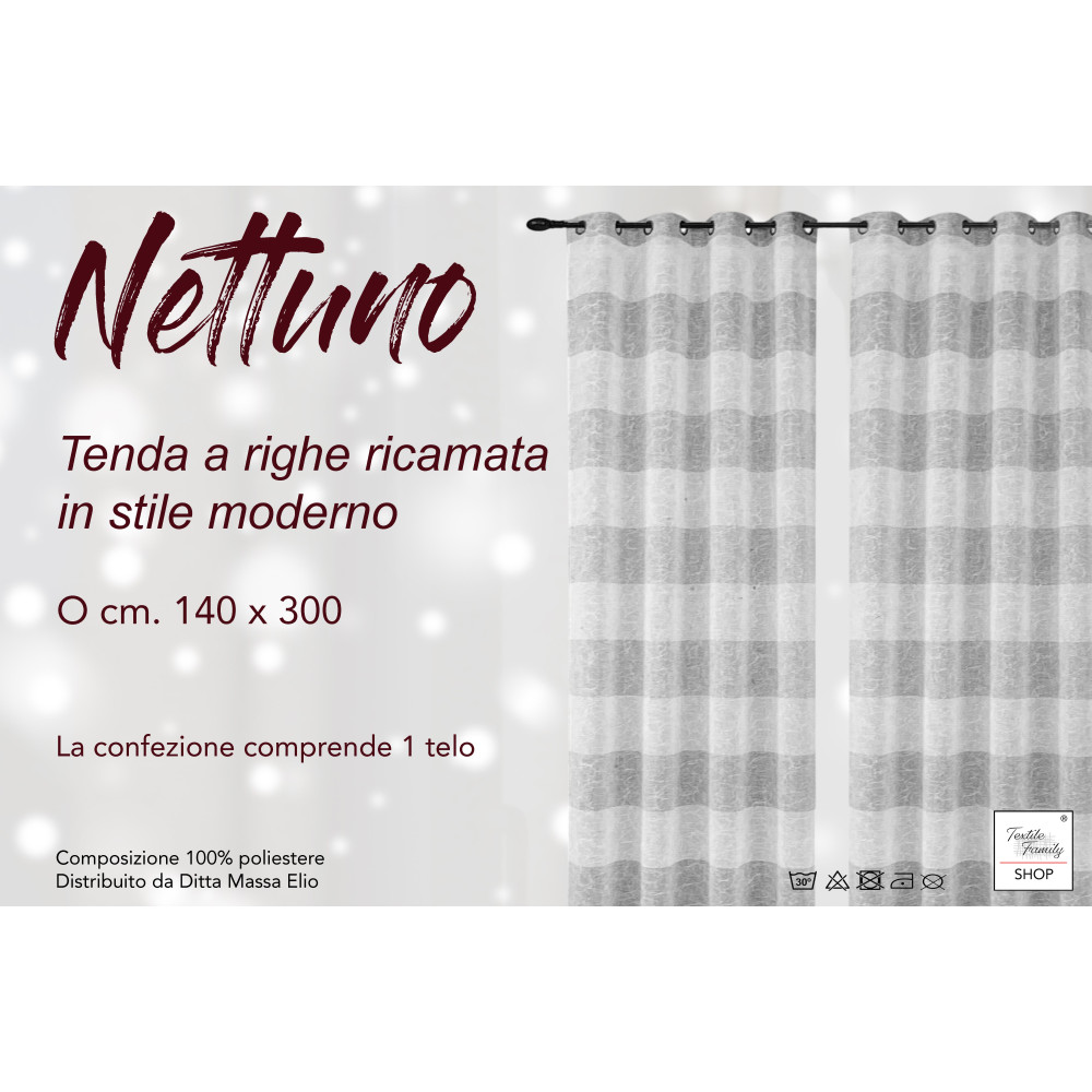 Rideau rayé brodé Neptune 140x300 cm Beige avec lurex - Style moderne - Polyester semi-transparent avec anneaux