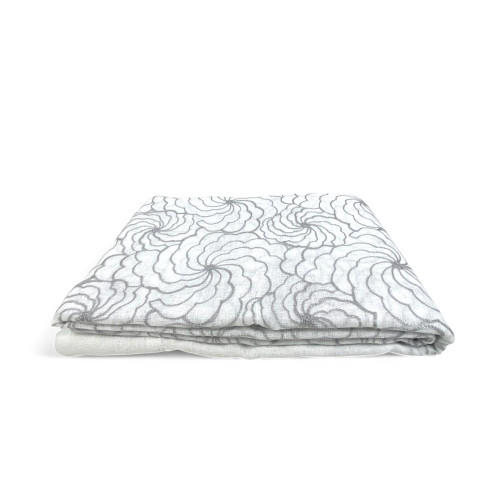 Chieti Bestickter Vorhang mit Ringen - 140x280 cm Grauer Stoff - Elegantes Blumenmuster, gebrauchsfertig