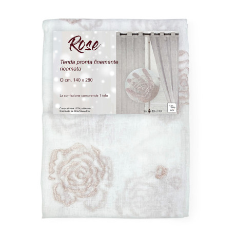Rose Curtain 140x280 cm with rings - light fabric embroidered with roses