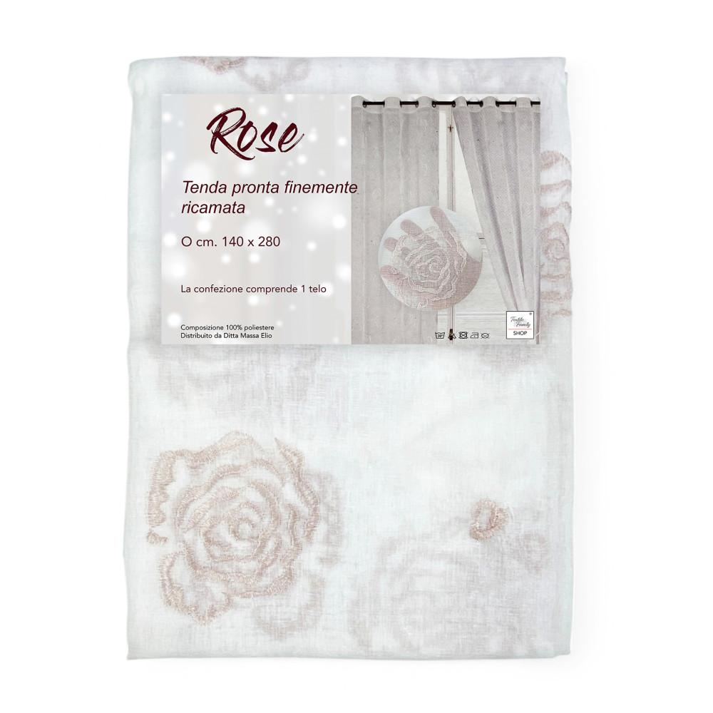 Rosenvorhang 140x280 cm mit Ringen - leichter Stoff mit Rosen bestickt Rosenvorhang 140x280 cm mit Ringen - leichter Stoff mit Rosen bestickt